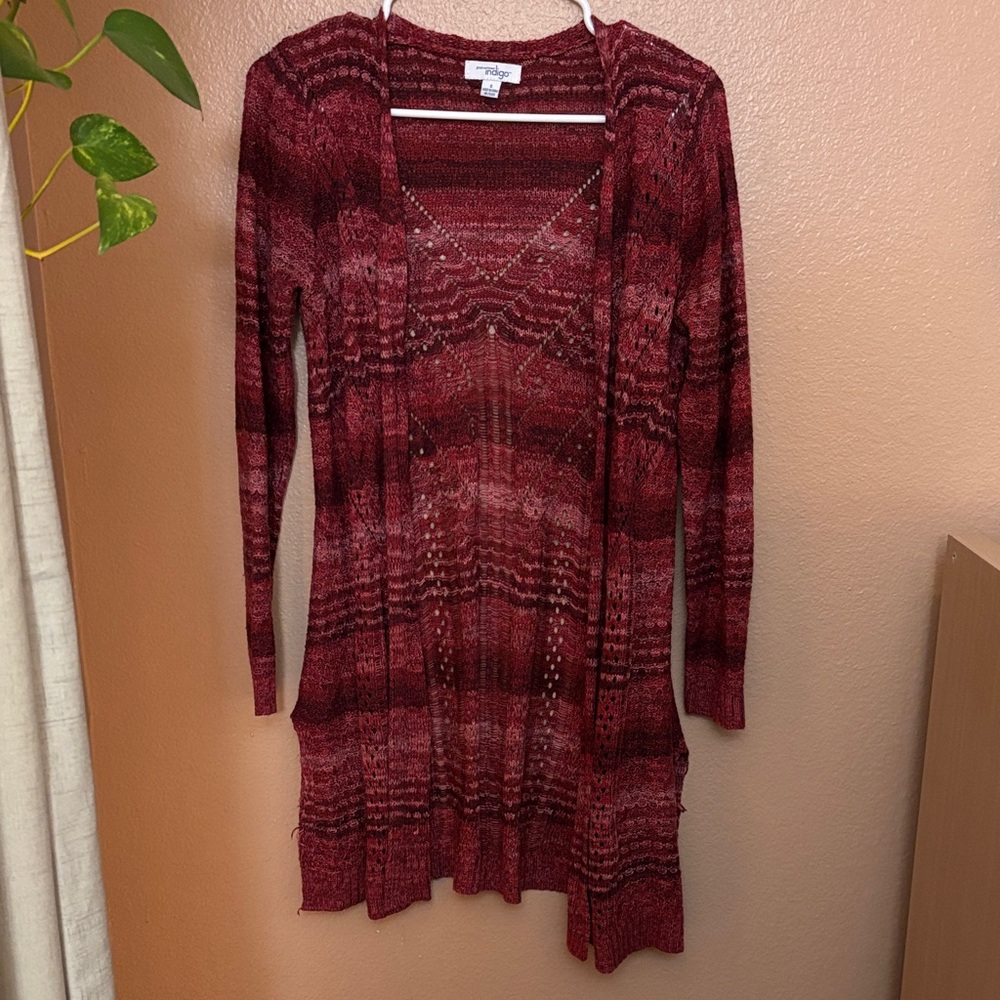 Indigo Burgundy Patterned Cardigan